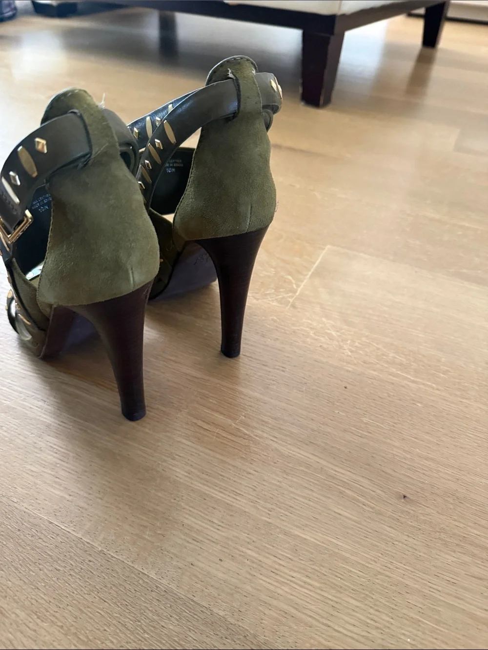 Tory Burch Olive Green Suede Studded High Heel Sandals